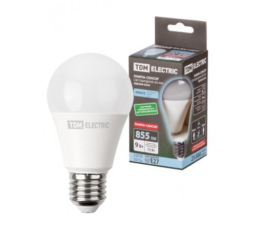 Лампа светодиодная А60-9 Вт-230 В-4000 К-E27 "СЕНСОР"  SQ0340-0234  TDM
