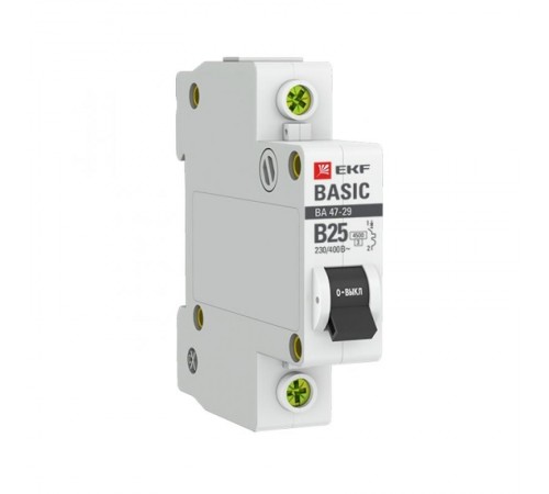 Выключатель автоматический однополюсный 1P 25А (B) 4,5кА ВА 47-29 EKF Basicmcb4729-1-25-BEKF