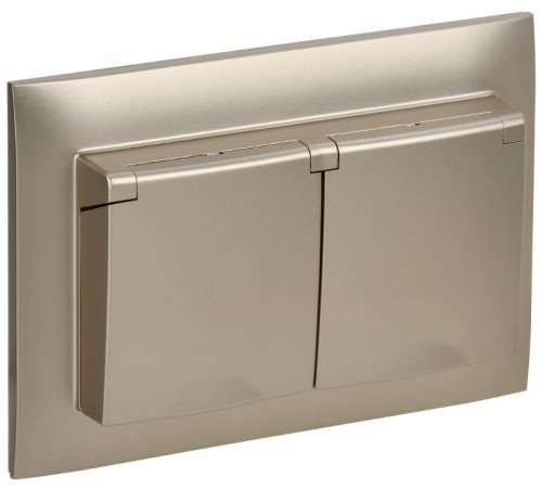 SKANDY Розетка 2-местная с кр. 16А в сб IP44 SK-R12Sh шампань  SK-R26-16-44-K37-F  IEK