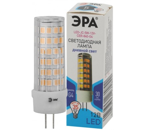 Лампа светодиодная STD LED JC-5W-12V-CER-840-G4 5Вт керамика капсула нейтральный белый свет  Б0056750  ЭРА