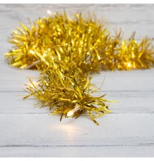 Гирлянда светодиодная Мишура золотая 10 LED, 1,5 м, прозрачный ПВХ, теплое белое свечение, 2 х АА (батарейки не в комплекте)  304-012  NEON-NIGHT