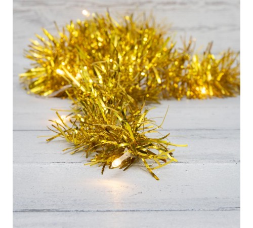 Гирлянда светодиодная Мишура золотая 10 LED, 1,5 м, прозрачный ПВХ, теплое белое свечение, 2 х АА (батарейки не в комплекте)  304-012  NEON-NIGHT