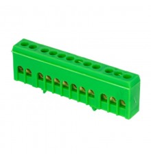 Шина "0" PE (6х9мм) 12 отверстий латунь зеленый изолированный корпус на DIN-рейку EKF PROxima  sn0-63-12-ig  EKF