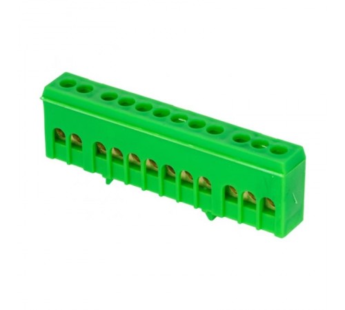 Шина "0" PE (6х9мм) 12 отверстий латунь зеленый изолированный корпус на DIN-рейку розничный стикер EKF PROxima  sn0-63-12-ig-r  EKF