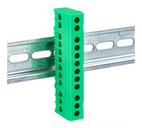 Шина "0" PE (6х9мм) 12 отверстий латунь зеленый изолированный корпус на DIN-рейку EKF PROxima  sn0-63-12-ig  EKF