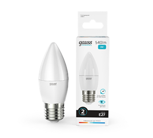 Лампа светодиодная LED 8Вт E27 220В 4100К Elementary свеча  33228  Gauss