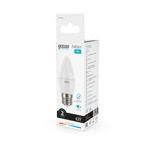 Лампа светодиодная LED 8Вт E27 220В 4100К Elementary свеча  33228  Gauss