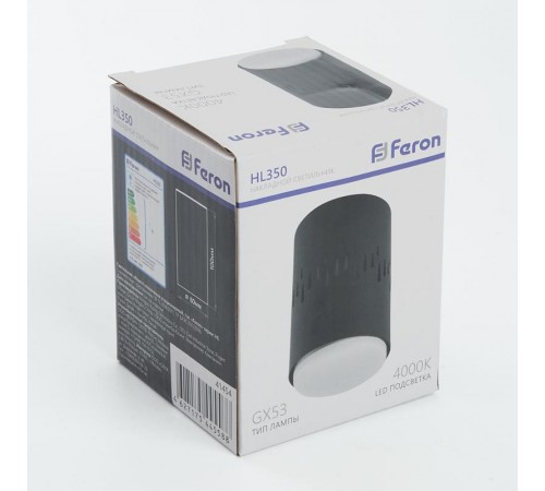 Светильник потолочный под лампу макс 12W, 230V, GX53 и подсветка 4000K, черный HL350  41454  FERON