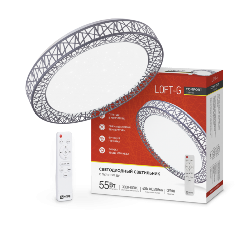 Светильник светодиодный COMFORT Loft-G 55Вт 230В 3000-6500K 6000Лм 400x100мм с пультом ДУ  4690612035093  IN HOME