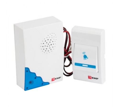 Звонок проводной на батарейках (бел.-голуб. 36 мелод. шнур 1.2м. с индик. 2х1,5В АА) EKF Basic  DBW-001  EKF