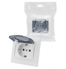 Розетка 2П+З с крышкой 16А 250В IP44 белая "Таймыр" (бакелит, пром.упак)  SQ1814-0590  TDM
