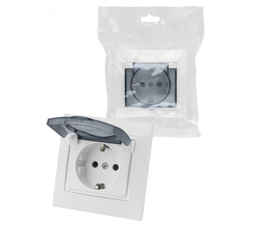 Розетка 2П+З с крышкой 16А 250В IP44 белая "Таймыр" (бакелит, пром.упак)  SQ1814-0590  TDM