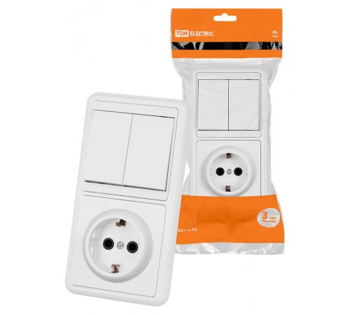 Блок комбинированный БКВР 2-х кл. выкл + розетка с/з  SQ1813-0008  TDM