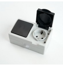 PST16-11-54/10-111-54 Блок: розетка 1-мест с/з, 250В, 16А+выключ 1-клав., 1-полюс, 250В, 10А, IP54  32759  STEKKER