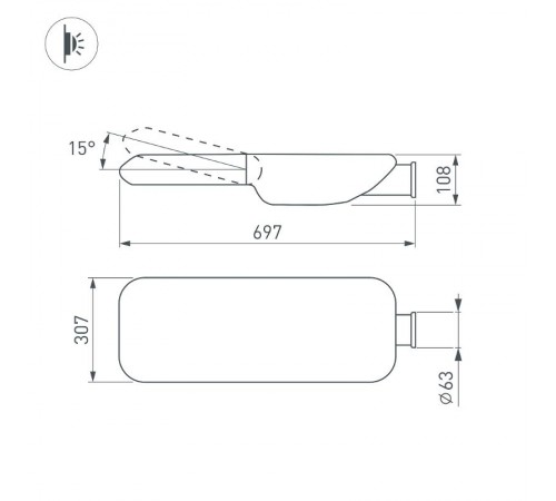 Светильник OXOR-LUMI-696х308-60W Day5000 (GR, 144x80 deg, 230V) IP66 (Arlight, -)  055846  Arlight