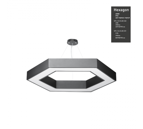 Светильник светодиодный Geometria Hexagon SPO-123-B-40K-045 45Вт 4000К 2500Лм IP40 600*600*80 черный подвесной  Б0050555  ЭРА