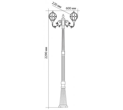 Светильник садово-парковый PL3808 2*60W 230V E27 600*220*2310мм черное золото (столб 2,29M)  11385  FERON
