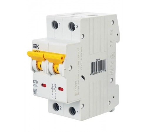 Выключатель автоматический двухполюсный ВА47-60M 2Р 20А 6кА С KARAT  MVA31-2-020-C  IEK