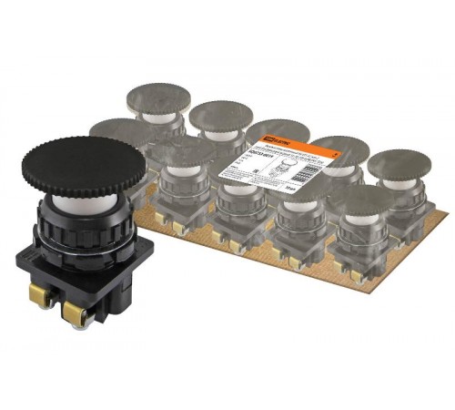 Выключатель кнопочный КЕ 021-У2-исп.2 гриб без фиксации черный 1з+1р 10A 660B IP40  SQ0753-0019  TDM