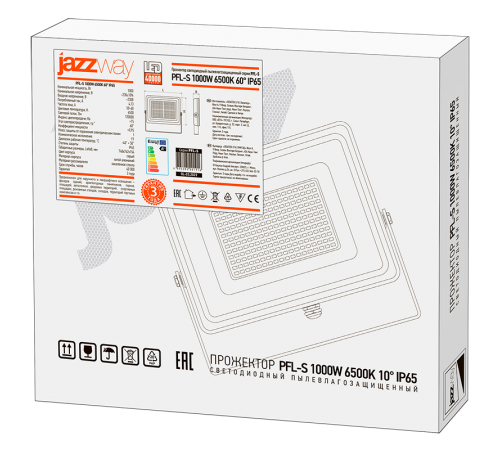 Прожектор светодиодный СДО PFL-S 1000w 6500K 60° IP65 (плоский корпус)  5001916A  Jazzway