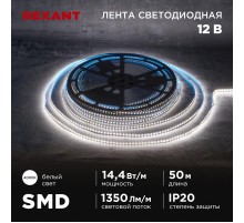 Лента светодиодная 12В, SMD2835, 14,4Вт/м, 120 LED/м, 4000K, 8мм, 50м, IP20  141-223  REXANT