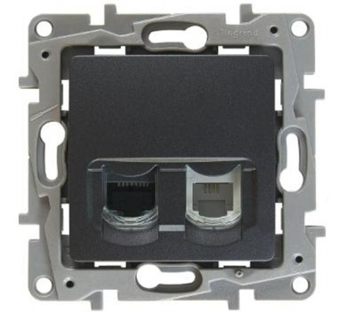 Etika Антрацит Розетка телефонная + компьютерная (RJ11+RJ45) 5 кат. UTP  672652  Legrand