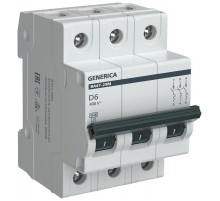 Выключатель автоматический  трёхполюсный ВА47-29М 3P 6А 4,5кА D MVA21-3-006-D-G GENERICA