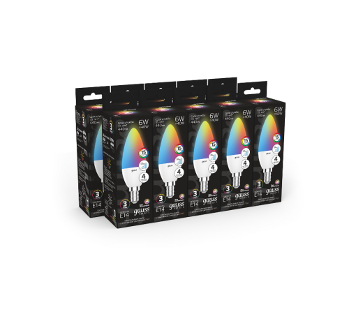 Лампа светодиодная Smart LED Свеча С37 6W E14 RGBW+dim 1/10/100  103101406  Gauss