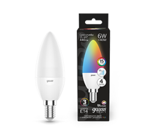 Лампа светодиодная Smart LED Свеча С37 6W E14 RGBW+dim 1/10/100  103101406  Gauss