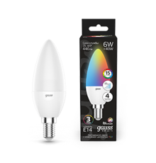 Лампа светодиодная Smart LED Свеча С37 6W E14 RGBW+dim 1/10/100  103101406  Gauss