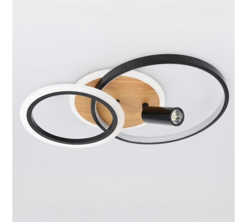 Светильник потолочный светодиодный  Модерн Rondo CLL-1-85-RC BK с ДУ 85W 3000-6500К черный/дерево  Б0069745  ЭРА