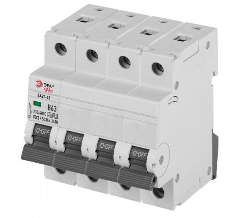 Автоматический выключатель  PRO VA63-4P25C4.5 ВА47-63 4P 25А кривая C 4,5кА   Б0059444  ЭРА