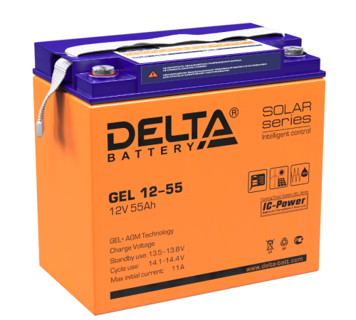 Аккумуляторная батарея Solar серии GEL 12-55 12В/55Ач  GEL 12-55  DELTA