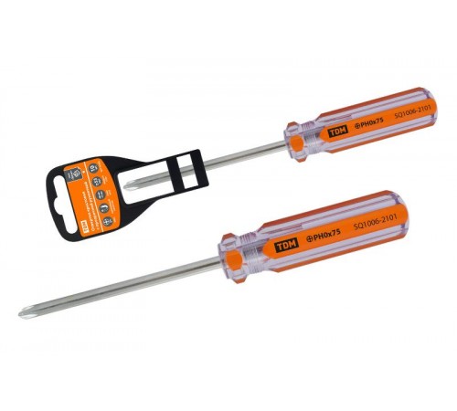 Отвертка крестовая, прозрачная рукоятка, углеродистая сталь, тип PH0 x 75 мм, серия "Гранит"  SQ1006-2101  TDM