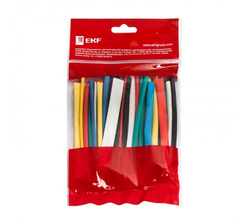 Набор ТУТ нг: 6 цветов по 5шт. Разного диаметра (3/1,5; 4/2; 5/2,5; 6/3; 8/4) 100мм. EKF PROxima  tut-n-3-r  EKF