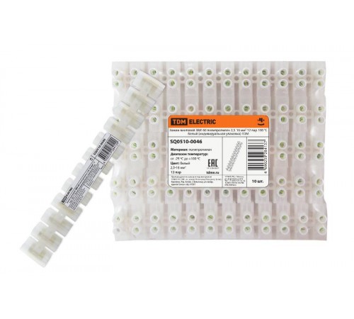 Зажим винтовой ЗВИ-60 полипропилен 2,5-16мм2 12пар 100°С белый (индивидуальная упаковка)  SQ0510-0046  TDM