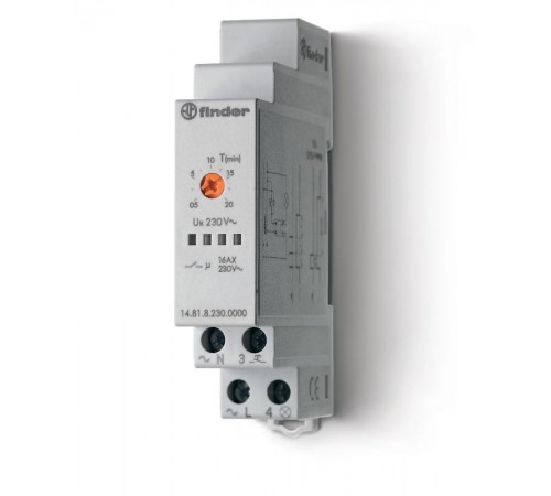 Модульный электронный лестничный таймер 1-функциональный; 1NO 16A; 3- или 4-проводная схема; питание 230В АC  148182300000PAS  Finder