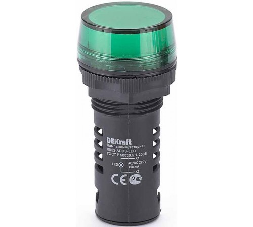 Лампа комм. ADDS 22 мм LED зел. 220В AC/DC ЛK-22   25118DEK  DEKraft