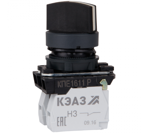 Переключатель КПЕ1611Р-черный-1но+1нз-ручка-фикс-2поз-IP65  248268  КЭАЗ