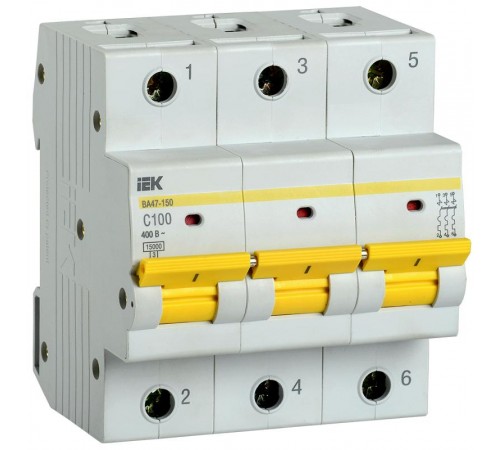 Выключатель автоматический трехполюсный ВА47-150 100А C 15кА KARAT  MVA50-3-100-C  IEK