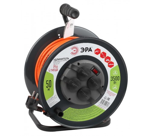 Удлинитель силовой ЭРА RMx-4es-3x1.5-50m-IP44 на м. катушке c/з 4 гн 50м ПВС 3х1.5  Б0046852  ЭРА