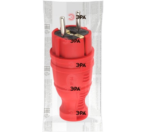 V8-RED-IP44 ЭРА Вилка каучуковая з/з прямая 16A IP44 красная  Б0044547  ЭРА