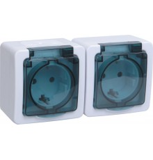 ГЕРМЕС PLUS дымчатый Розетка 2-местная О/У с/з с крышкой РСб22-3-ГПБд IP54  ERMP22-K03-16-54-EC  IEK