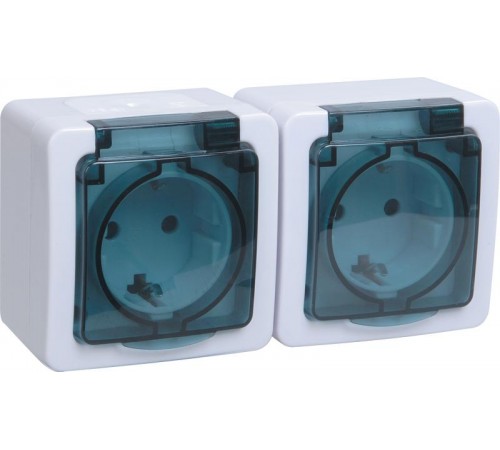 ГЕРМЕС PLUS дымчатый Розетка 2-местная О/У с/з с крышкой РСб22-3-ГПБд IP54  ERMP22-K03-16-54-EC  IEK