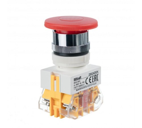 Выкл. кноп. грибок AEA 22 мм Цвет:КРАСНЫЙ 220В ВK-2  25024DEK  DEKraft