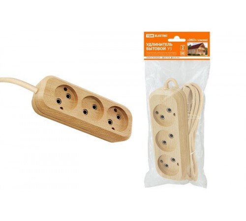 Удлинитель бытовой У3 3 гнезда, 5метров,2П б/з, ПВС 2х0,75мм2 "Эко" (сосна) 10А/250В  SQ1303-2202  TDM