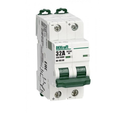 Выключатель автоматический двухполюсный ВА-105 2P C кривая 32A 500В DC  13394DEK  DEKraft