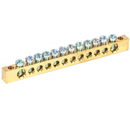 Шина PEN "земля-ноль" 6х9мм 12/2 (12групп/креп по краям)  YNN11-12-100  IEK