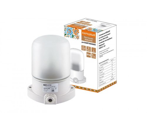 Светильник пылевлагозащищенный под лампу "банник" НПБ400П настенно-потолочный белый, IP54, 60 Вт, основание-поликарбонат, Народный  SQ0303-1501  TDM