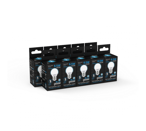 Лампа светодиодная Шар 6.5W 550lm 6500K E27 LED 1/10/100  105102307  Gauss